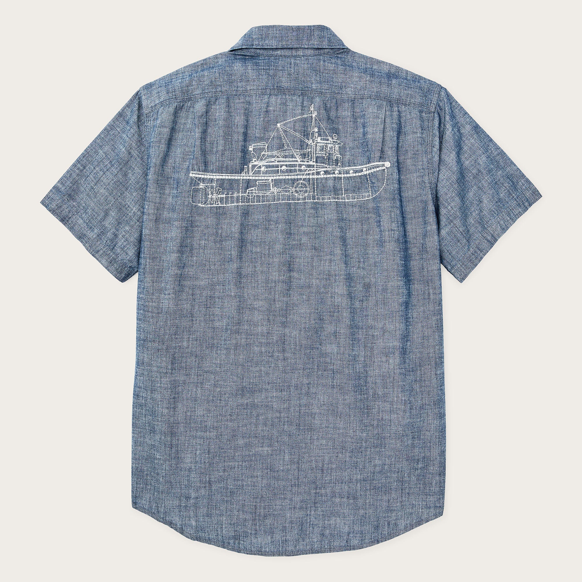 SHORT SLEEVE EMBROIDERED CHAMBRAY SHIRT - Image 2
