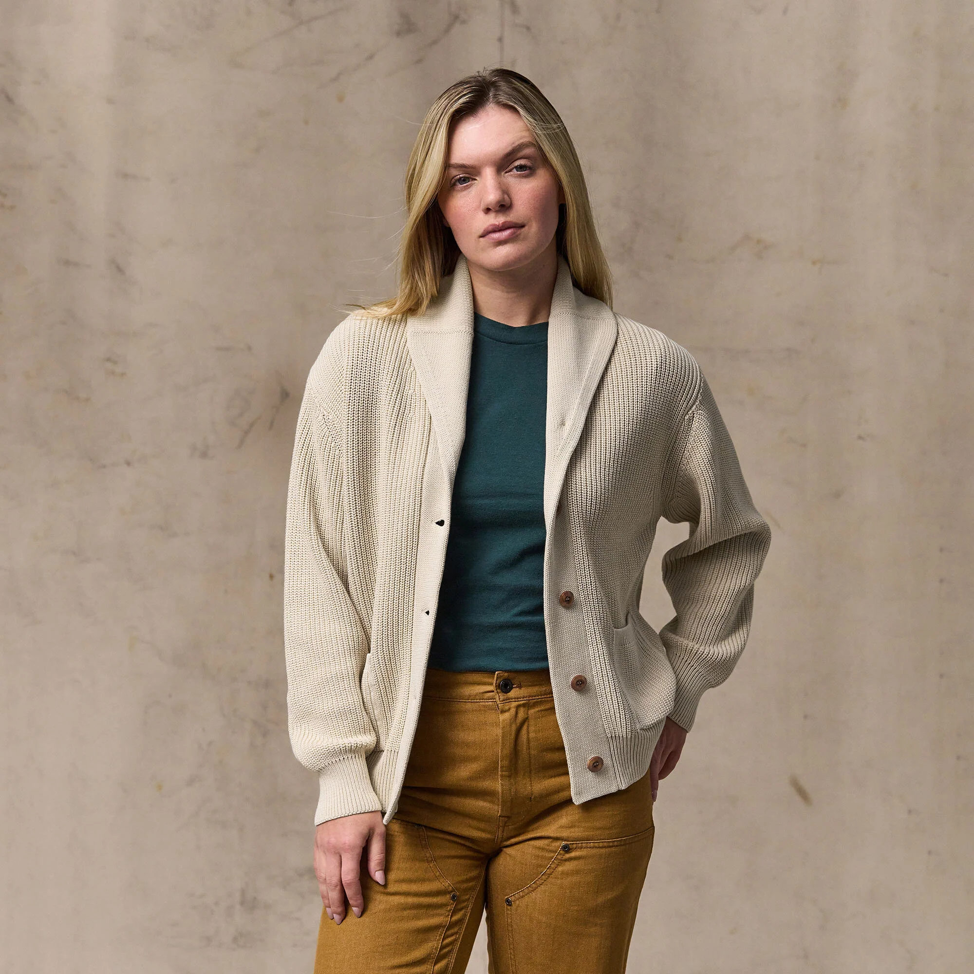 WOMEN'S COTTON SHAWL NECK CARDIGAN - Image 5