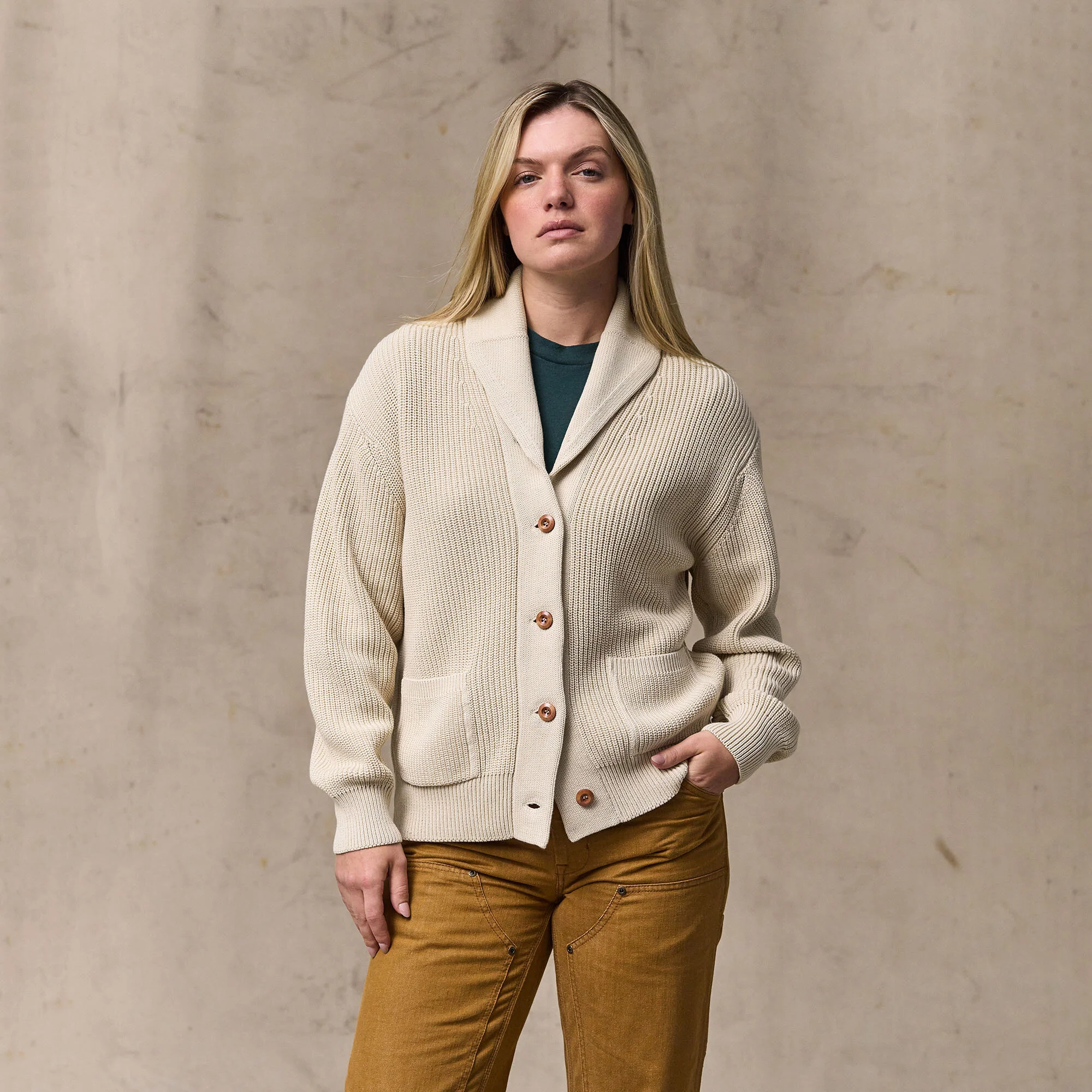 WOMEN'S COTTON SHAWL NECK CARDIGAN - Image 6